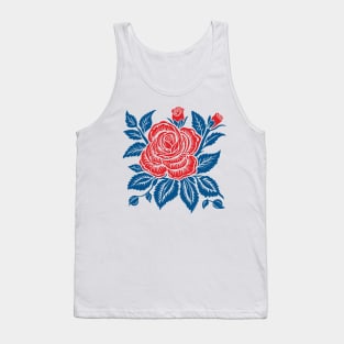 Scandinavian folk art roses red and blue Tank Top